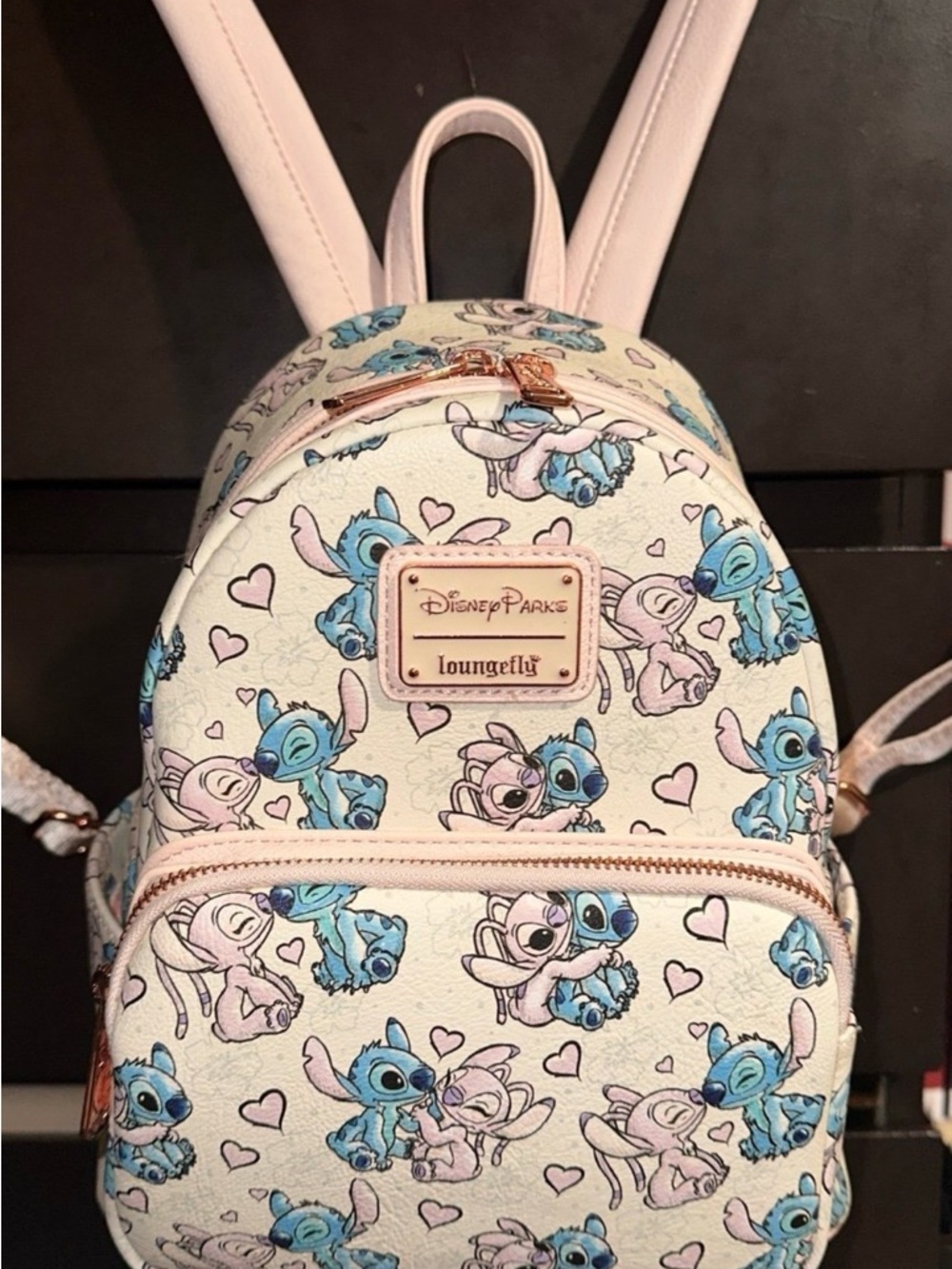Disney Parks Loungefly Stitch & Angel Mini Backpack Hearts Print NWOT